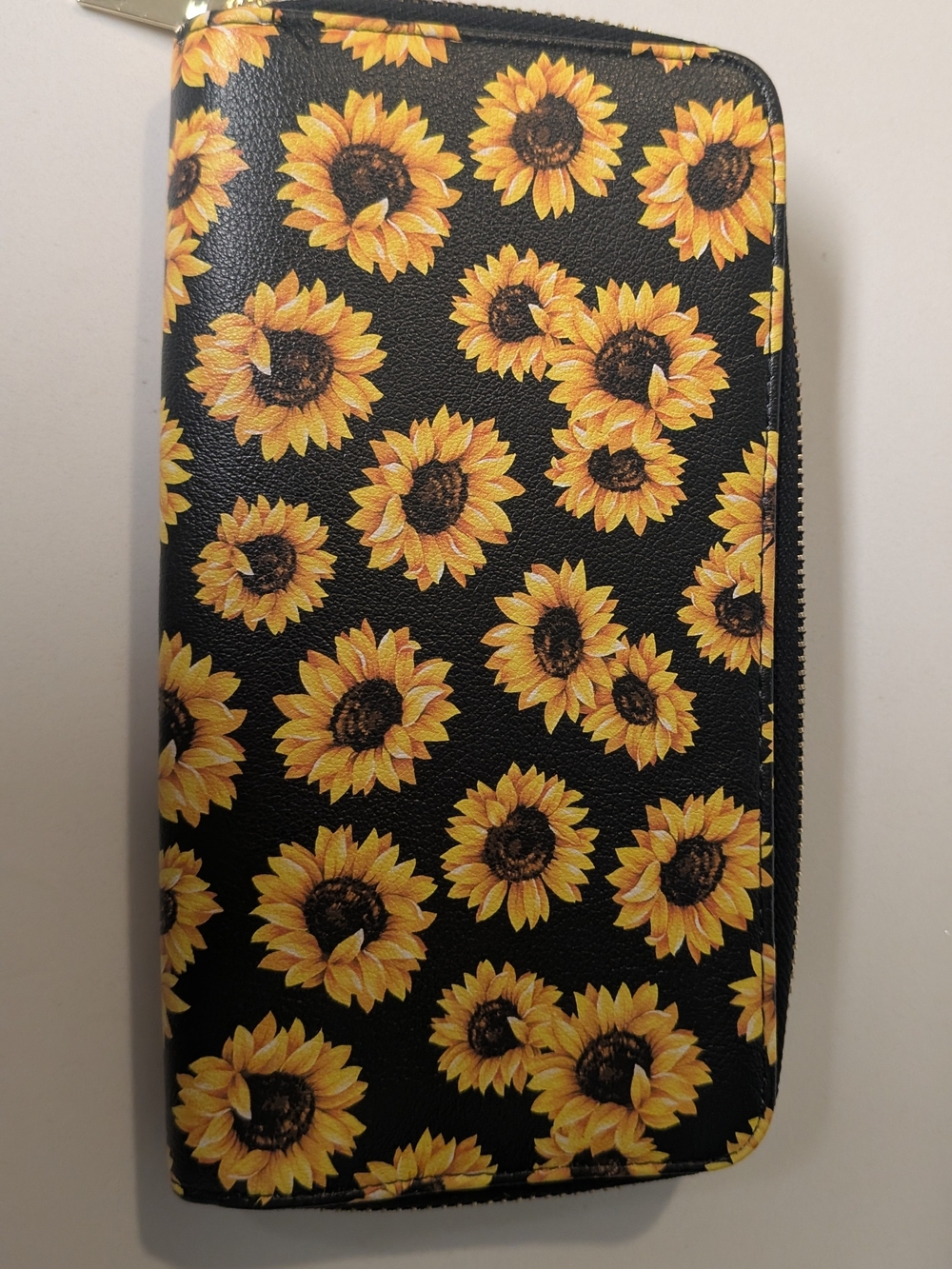 Sunflower Print Zip Wallet - Black & Yellow